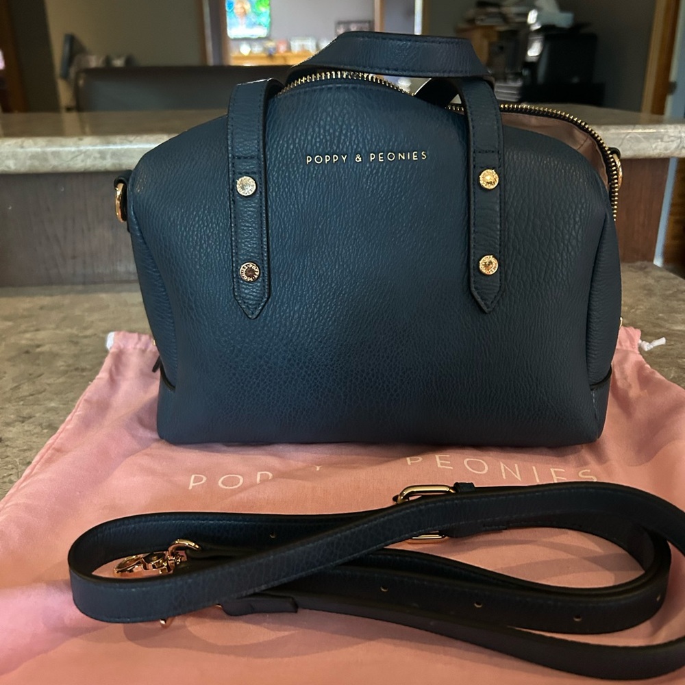 Poppy & Peonies Navy Blue Crossbody Bag